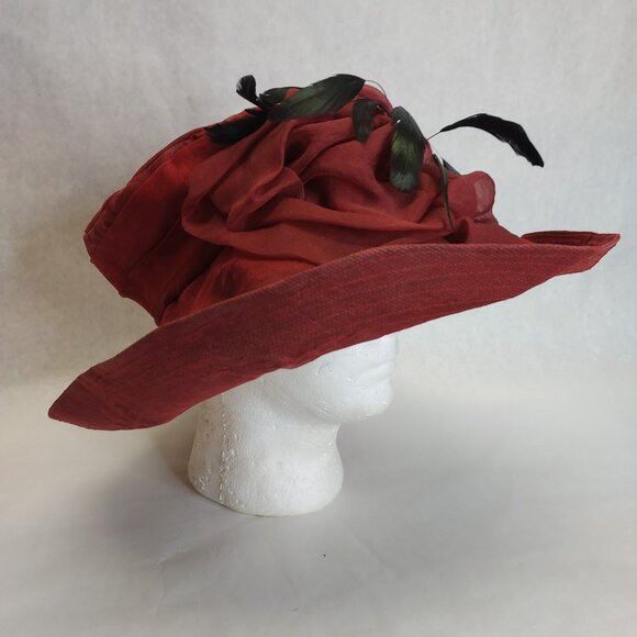 Bridget Armstrong Wide Brim Hat Lady Feathers Elegant Kentucky Derby Tea Party - Picture 1 of 16